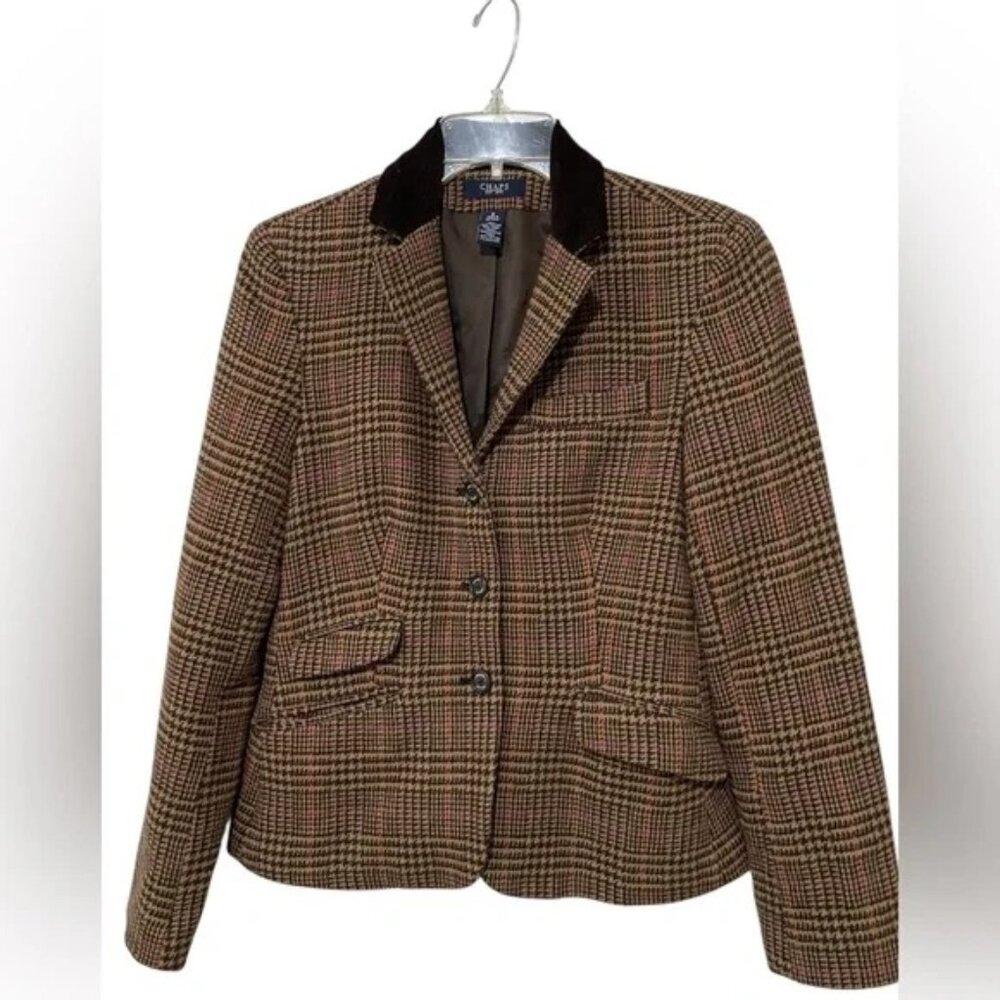 Chaps Women's Riding Blazer Jacket Size 6 Brown Houndstooth Wool